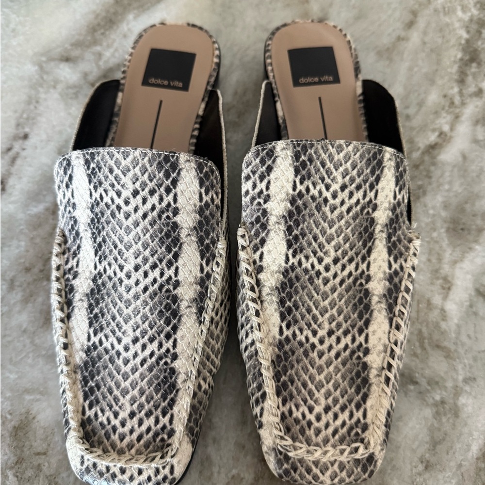 Nordstrom Snake Print Mules in Black and Cream